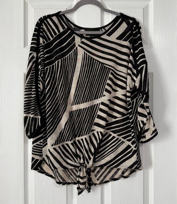 Frank Lyman Design Tops - Frank Lyman Design Women's Knit Black Cream Tie Front Top Size 16
